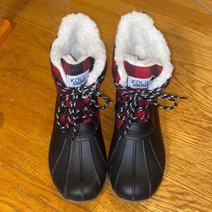 Woman Winter/Rain Kolili Black and Red Plaid Winter Boots